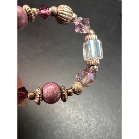 Vintage Sterling Silver Toggle Bracelet with Purple Crystal & Lampwork Beads - Picture 6 of 12
